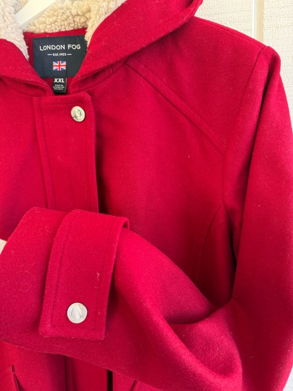 London Fog Women's Red Sherpa Lined Hood Wool Blend Coat Size XXL - Picture 4 of 6